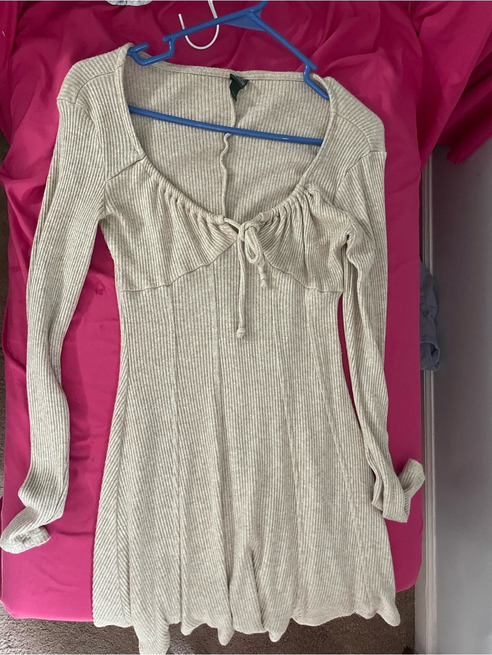 wild fable Cream Ribbed Tie-Front Long-Sleeve Chemise